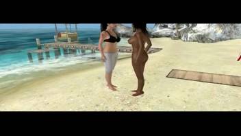 Hot 3D sluts on a beach have interracial oral